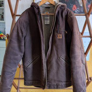 Carhartt Men's Dark Brown Detroit Hooded Jacket Sherpa Lined